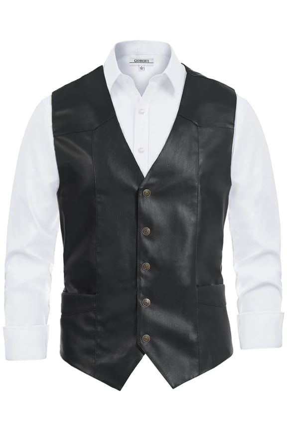 Men's 5 Button Faux Leather Vest