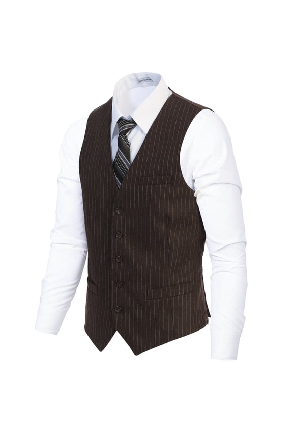 Men's 5 Button Formal Wool Blend Tweed Pin Stripe Vest