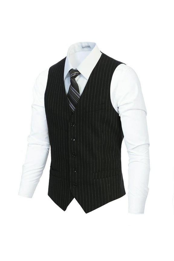 Men's 5 Button Formal Wool Blend Tweed Pin Stripe Vest