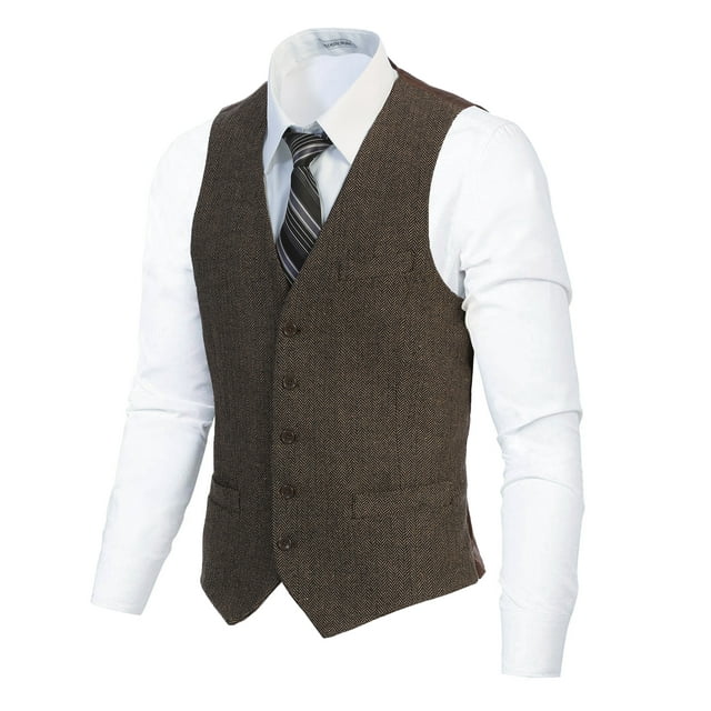 Gioberti Men's 5 Button Slim Fit Formal Herringbone Tweed Suit Vest