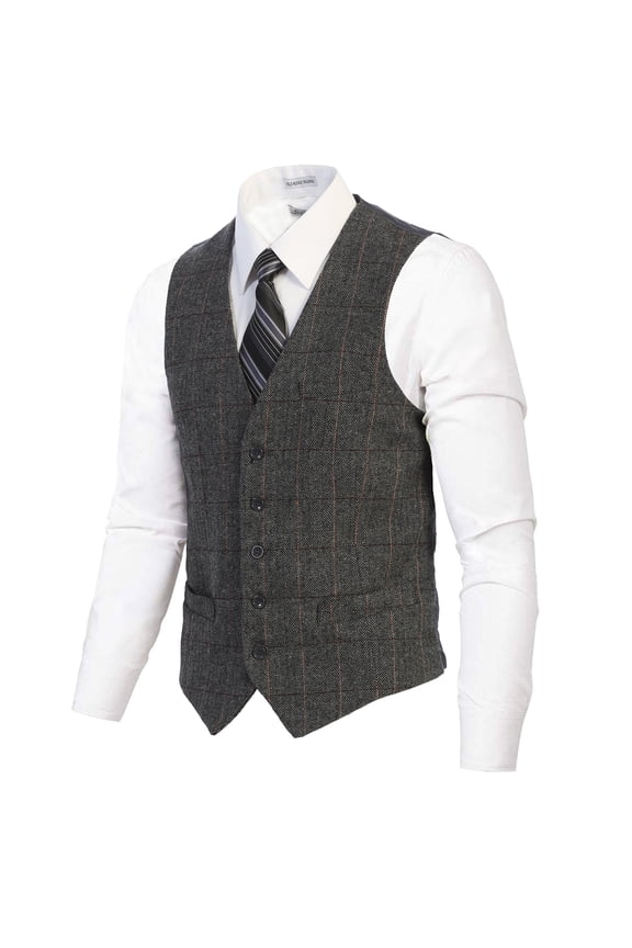 Men's 5 Button Slim Fit Formal Herringbone Tweed Suit Vest