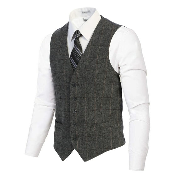 Gioberti Men's 5 Button Slim Fit Formal Herringbone Tweed Suit Vest