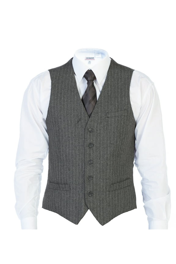 Men's 5 Button Formal Wool Blend Tweed Pin Stripe Vest