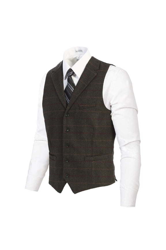 Men's 5 Button Slim Fit Formal Herringbone Tweed Suit Vest