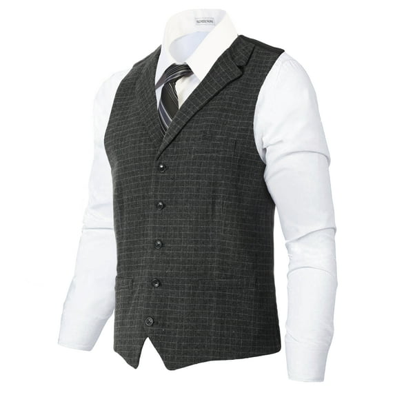 Gioberti Men's 5 Button Tailored Collar Slim Fit Formal Herringbone Tweed Suit Vest