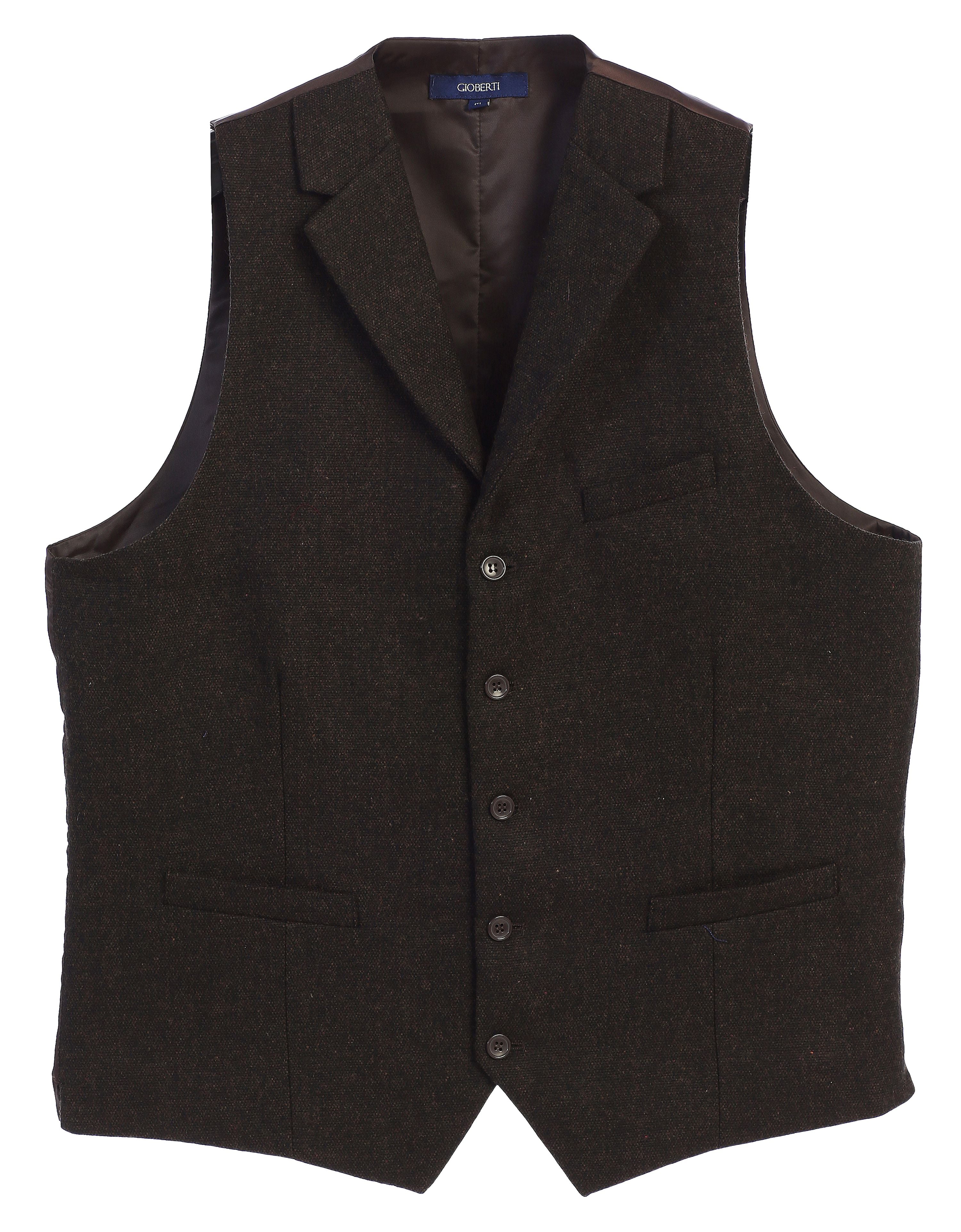 Gioberti Men's 5 Button Tailored Collar Slim Fit Formal Herringbone Tweed Suit Vest