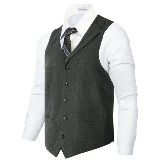 Gioberti Men's 5 Button Tailored Collar Slim Fit Formal Herringbone Tweed Suit Vest