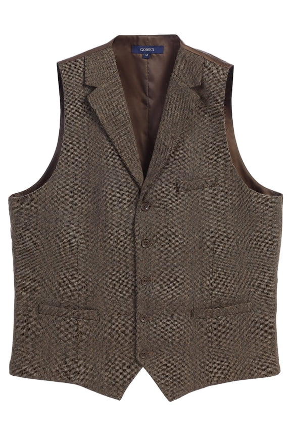 Men's 5 Button Tailored Collar Slim Fit Formal Herringbone Tweed Suit Vest
