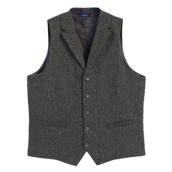 Gioberti Men's 5 Button Tailored Collar Slim Fit Formal Herringbone Tweed Suit Vest
