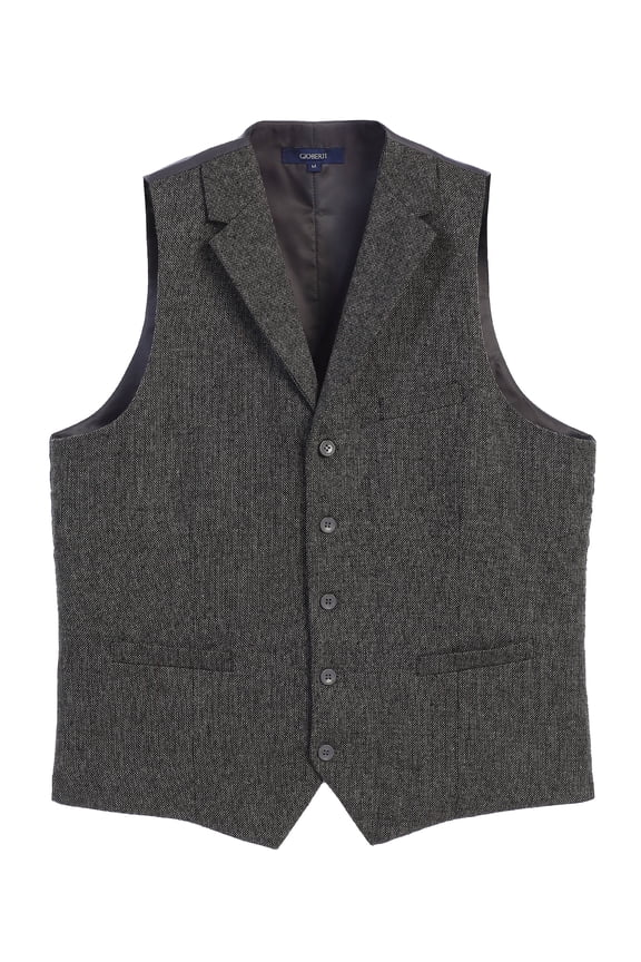Men's 5 Button Tailored Collar Slim Fit Formal Herringbone Tweed Suit Vest