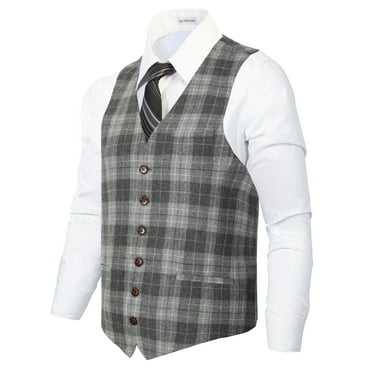 Gioberti Men's 6 Button Slim Fit Formal Herringbone Tweed Vest