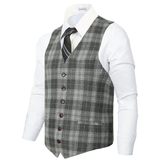 Gioberti Men's 6 Button Slim Fit Formal Herringbone Tweed Vest