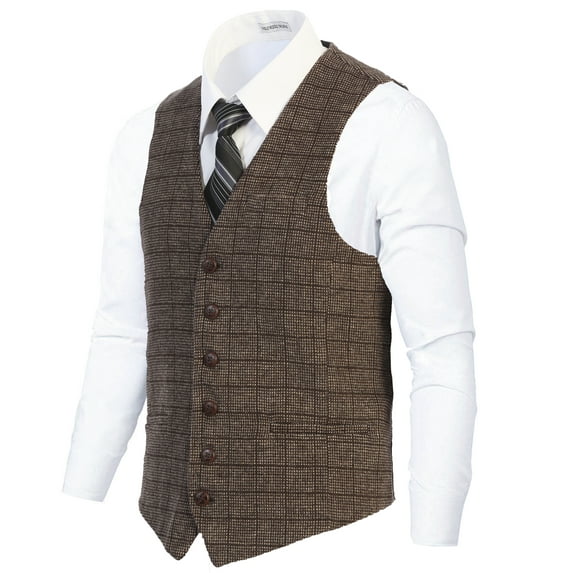 Gioberti Men's 6 Button Slim Fit Formal Herringbone Tweed Vest
