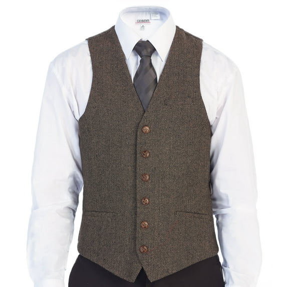 Gioberti Men's 6 Button Slim Fit Formal Herringbone Tweed Vest