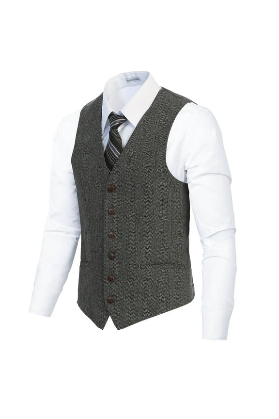 Men's 6 Button Slim Fit Formal Herringbone Tweed Vest