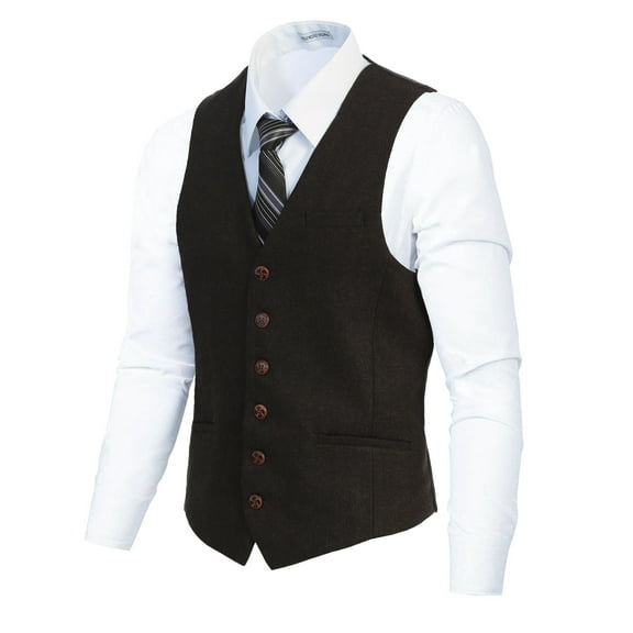 Gioberti Men's 6 Button Slim Fit Formal Herringbone Tweed Vest