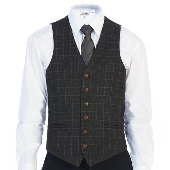gioberti men's 6 button custom formal tweed vest