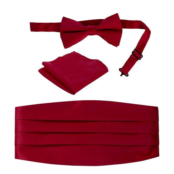 Gioberti Men's Adjustable Satin And Paisley Cummerbund Set With Formal Bow Tie and Pocket Square