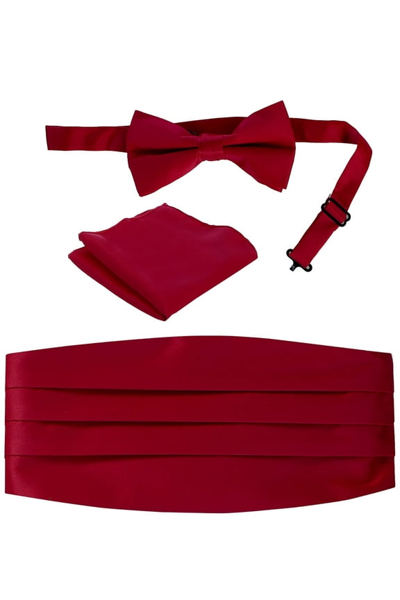 Men's Adjustable Satin And Paisley Cummerbund Set With Formal Bow Tie and Pocket Square