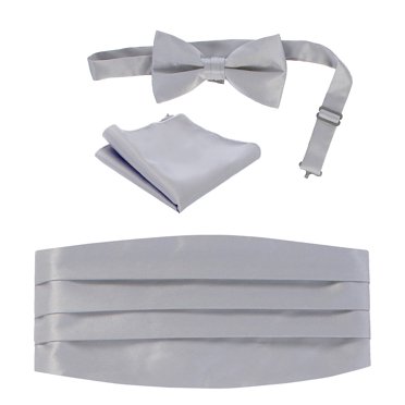 PJC Men's Paisley Black Cummerbund & Bow Tie Set With Pocket Square – Adjustable Waist