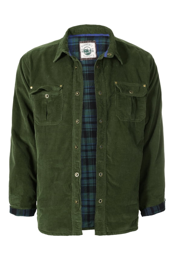 Men's 100% Cotton Extremely Soft Corduroy Shirt Jacket with Flannel Lining