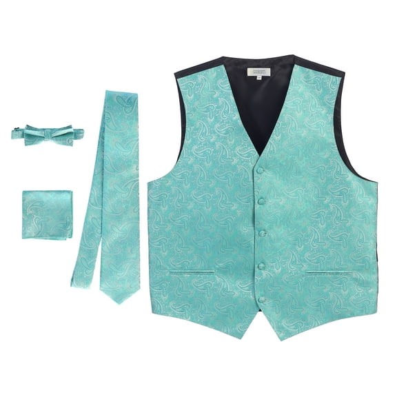 Gioberti Men's Formal 4pc Paisley Vest Necktie Bowtie and Pocket Square
