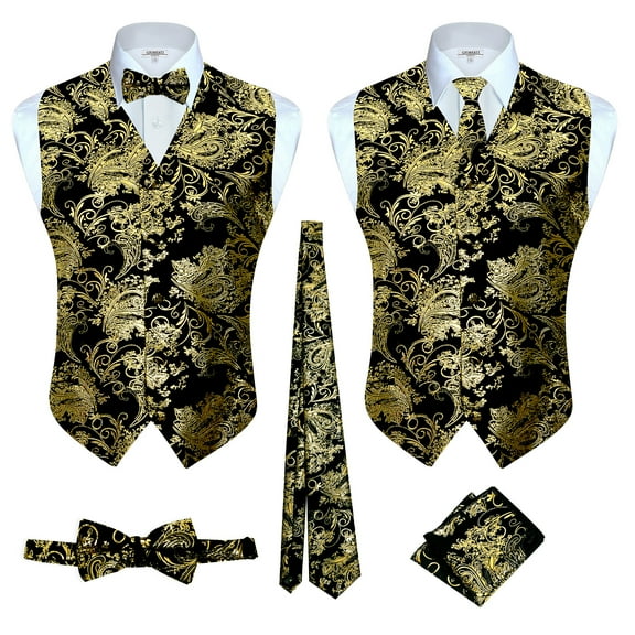 Gioberti Men's Formal 4pc Paisley Vest Necktie Bowtie and Pocket Square