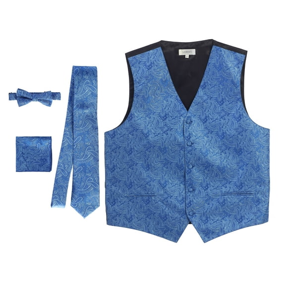 Gioberti Men's Formal 4pc Paisley Vest Necktie Bowtie and Pocket Square