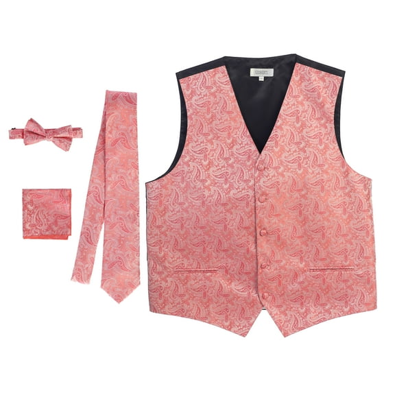 Gioberti Men's Formal 4pc Paisley Vest Necktie Bowtie and Pocket Square