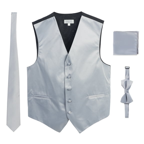 Gioberti Men's Formal 4pc Satin Vest Necktie Bowtie and Pocket Square
