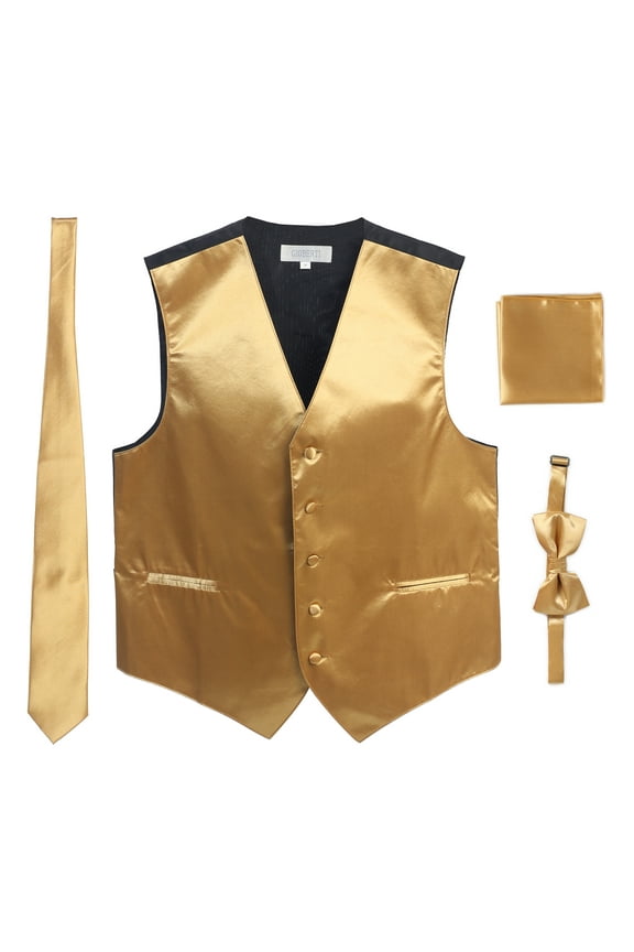 Men's Formal 4pc Satin Vest Necktie Bowtie and Pocket Square