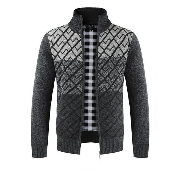 Gioberti Men's Full Zip Block Design Cardigan Sweater with Soft Brushed Flannel Lining