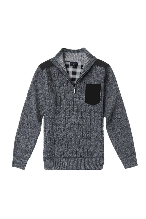 Men's Half Zip Pullover Knitted Regular Fit Sweater with Soft Brushed Flannel Lining