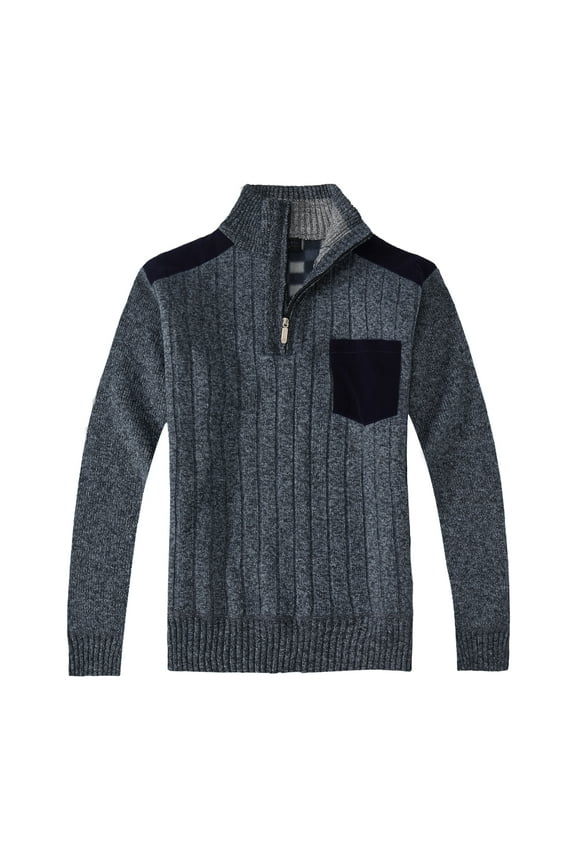 Men's Half Zip Pullover Knitted Regular Fit Sweater with Soft Brushed Flannel Lining