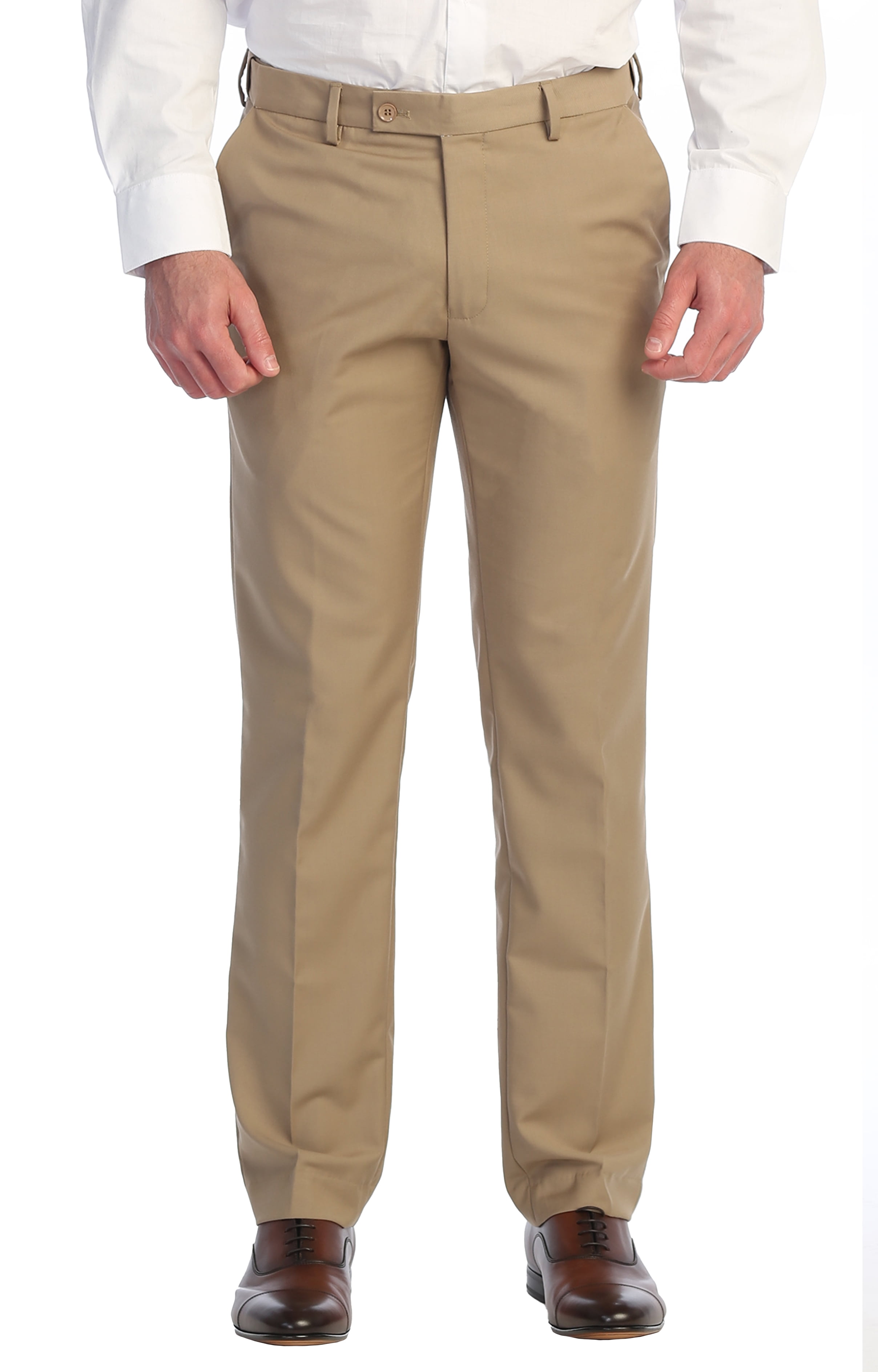 Mens Camel Expandable Waist Dress Pants - Pleated Front Large Sizes