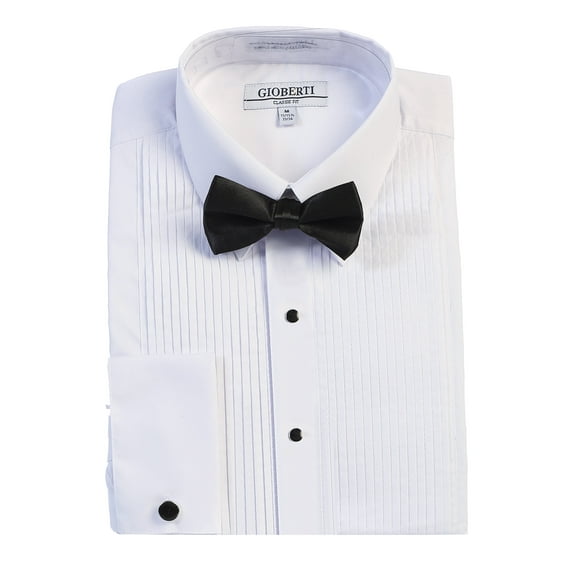 Gioberti Men's Kent Lay Down Collar Long Sleeve Tuxedo Dress Shirt with Bow Tie