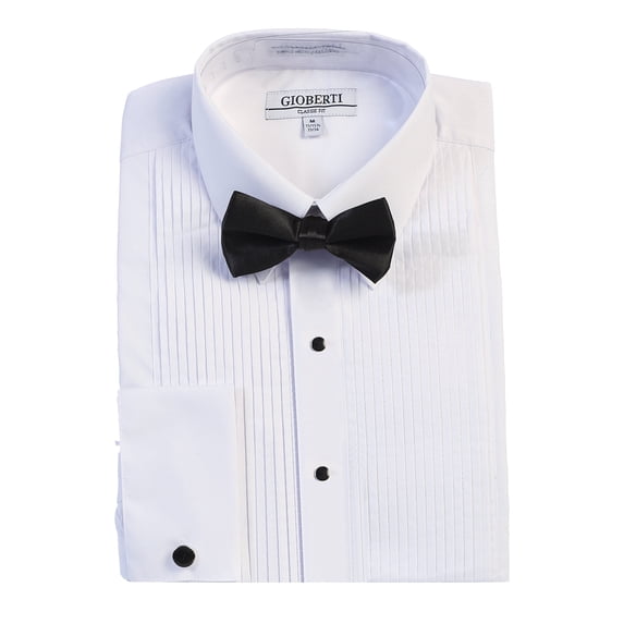 Gioberti Men's Kent Lay Down Collar Long Sleeve Tuxedo Dress Shirt with Bow Tie