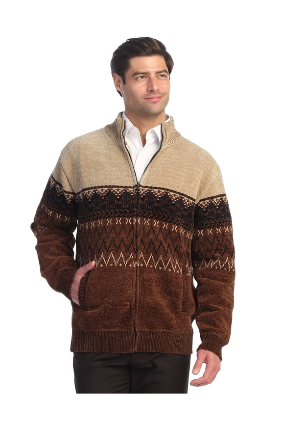 Men's Knitted Chenille Cardigan Sweater with Flannel Lining