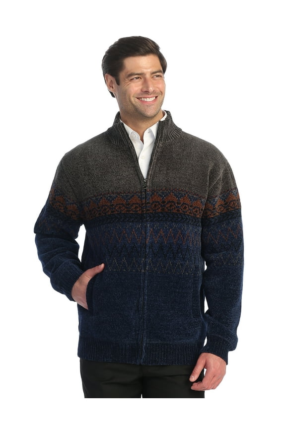 Men's Knitted Chenille Cardigan Sweater with Flannel Lining
