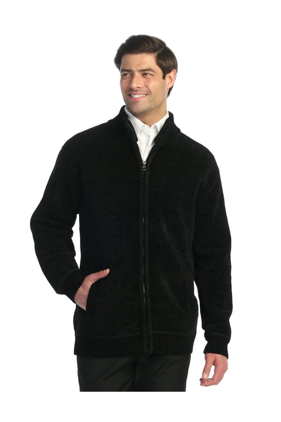 Men's Knitted Chenille Cardigan Sweater with Flannel Lining
