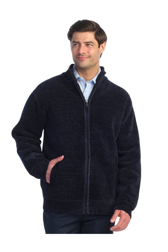 Men's Knitted Chenille Cardigan Sweater with Flannel Lining