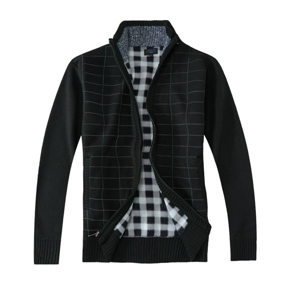 Gioberti Men's Knitted Regular Fit Full Zip Cardigan Sweater With Soft Brushed Flannel Lining Color: Black Size: 3XL