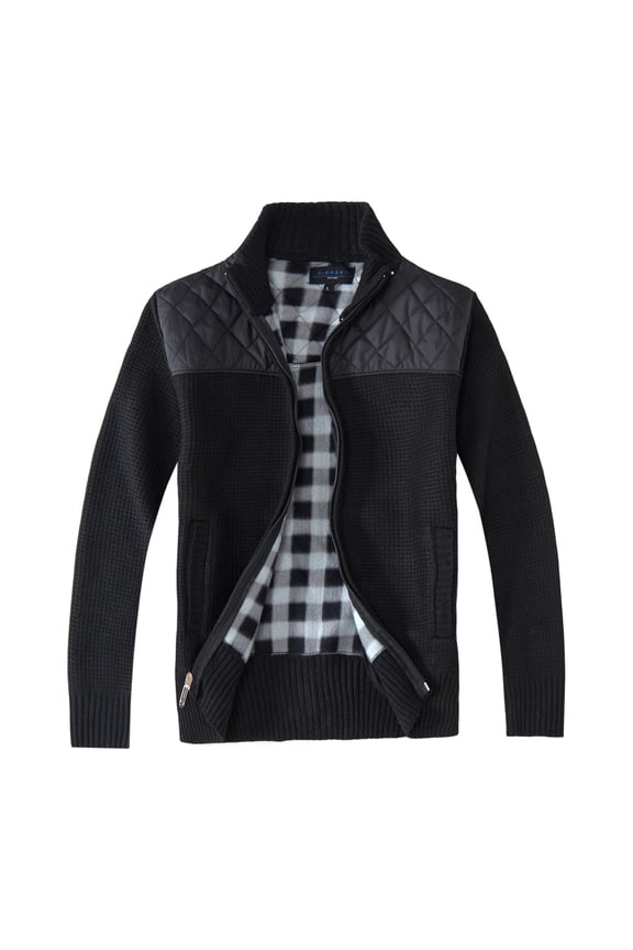 Men's Knitted Regular Fit Full Zip Cardigan Sweater with Soft Brushed Flannel Lining