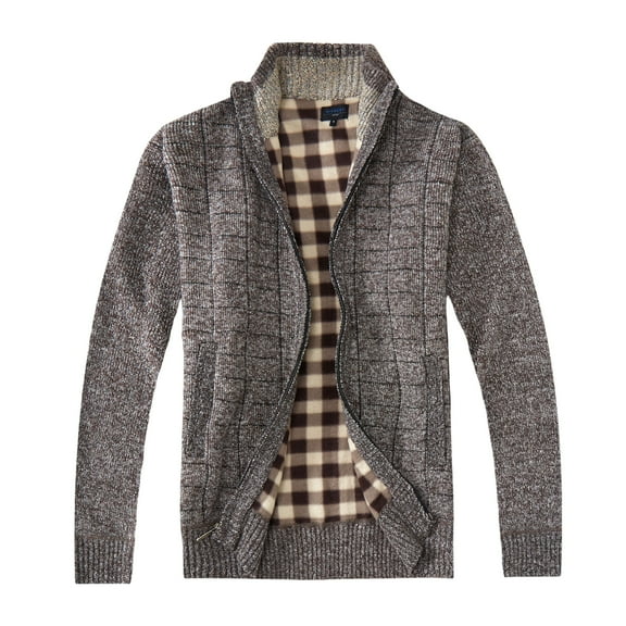 Gioberti Men's Knitted Regular Fit Full Zip Cardigan Sweater with Soft Brushed Flannel Lining