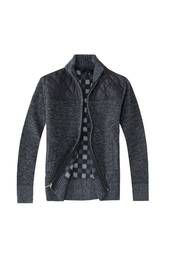 Men's Knitted Regular Fit Full Zip Cardigan Sweater with Soft Brushed Flannel Lining