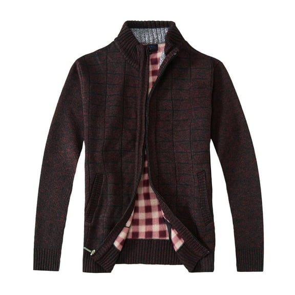 Gioberti Men's Knitted Regular Fit Full Zip Cardigan Sweater with Soft Brushed Flannel Lining