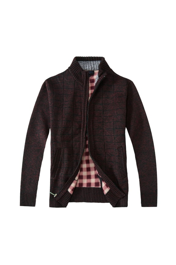 Men's Knitted Regular Fit Full Zip Cardigan Sweater with Soft Brushed Flannel Lining