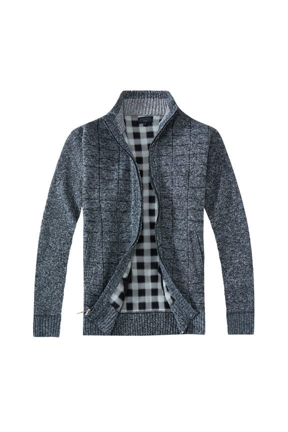 Men's Knitted Regular Fit Full Zip Cardigan Sweater with Soft Brushed Flannel Lining