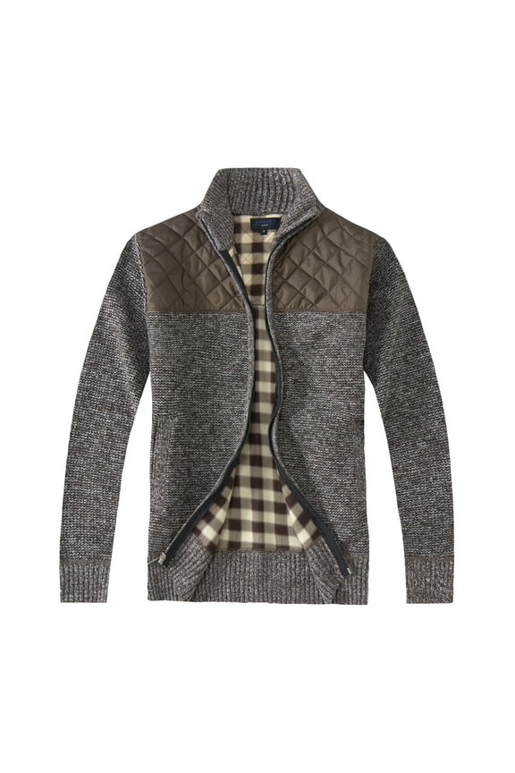 Men's Knitted Regular Fit Full Zip Cardigan Sweater with Soft Brushed Flannel Lining