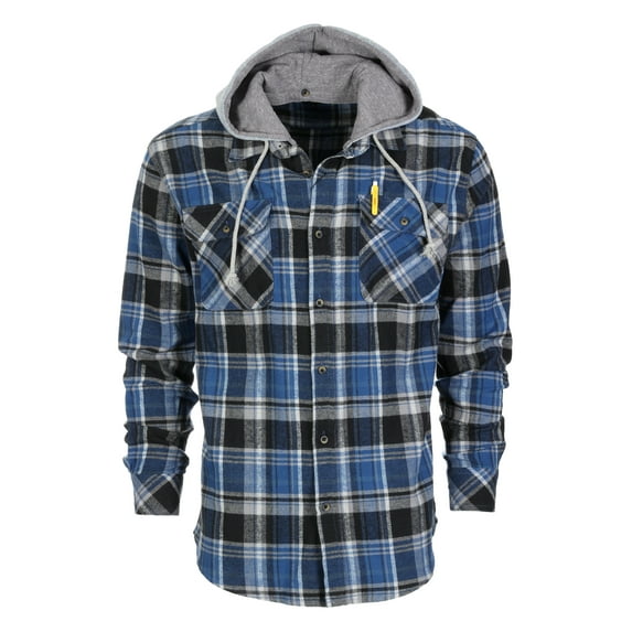 Gioberti Men's Removable Hoodie 100% Cotton Plaid Checkered Flannel Button Down Shirt